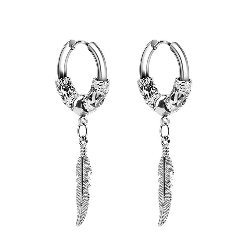2PCStainless Steel Punk Men's Hoop Earrings For Women Hip Hop Totem Earring For Men Earrings Gothic Ear Stud Jewelry Party Gift