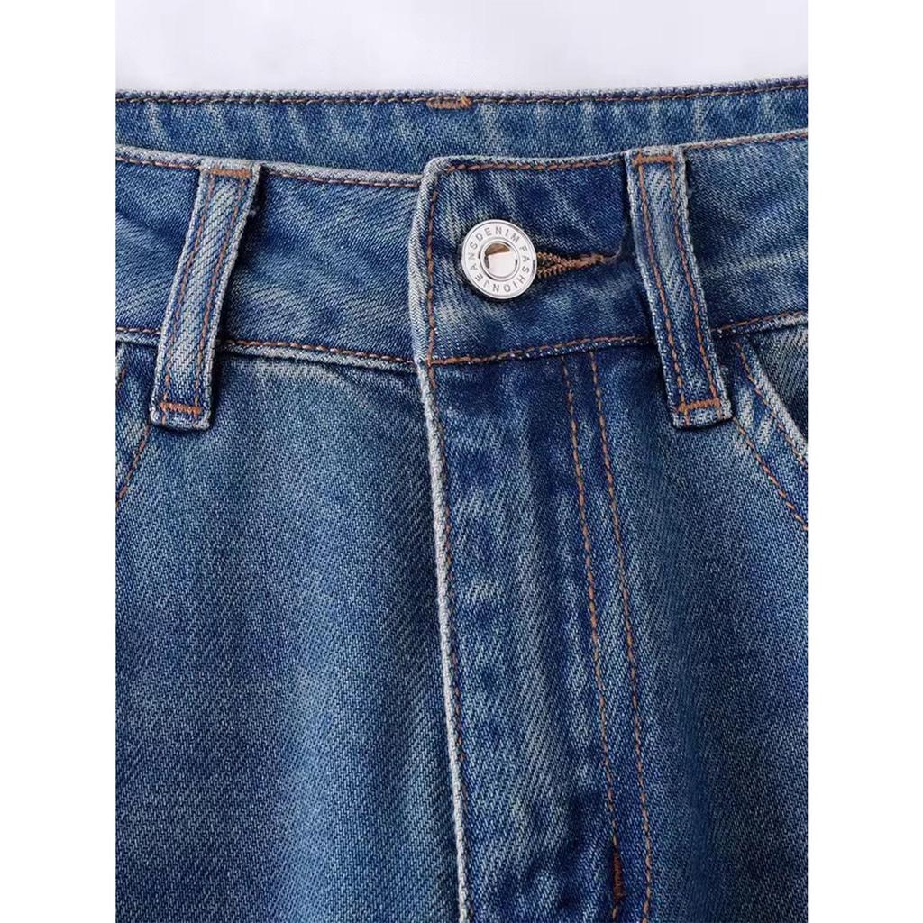 Women's High-End Wide-Leg Floor-Length Jeans: Spring/Autumn Style with Elegant Details