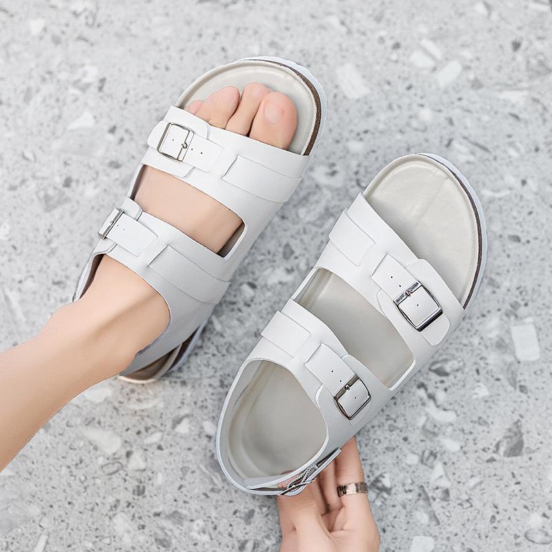 

Модные дизайнерские мужские сандалии, горячая распродажа, летние мужские пляжные сандалии, классические черные, дышащие сандалии для ходьбы на открытом воздухе 44 белый