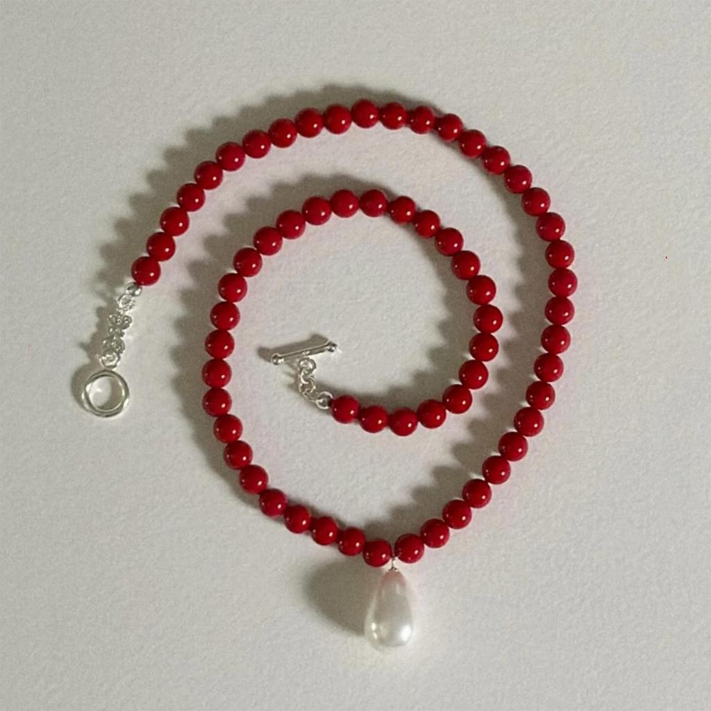 Pearl Drop Necklace with Glass Bead Beaded Neck Chain Jewelry Women Accessories Gift for Fashion Forward Individual