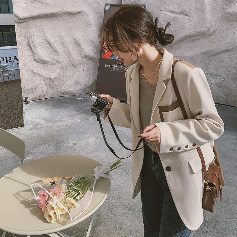 Σχεδιασμός μόδας Παλτό Κοστούμι Πίσω Κουμπί για Γυναικεία Φθινοπωρινά Κορεάτικα Χαλαρά Μπλέιζερ