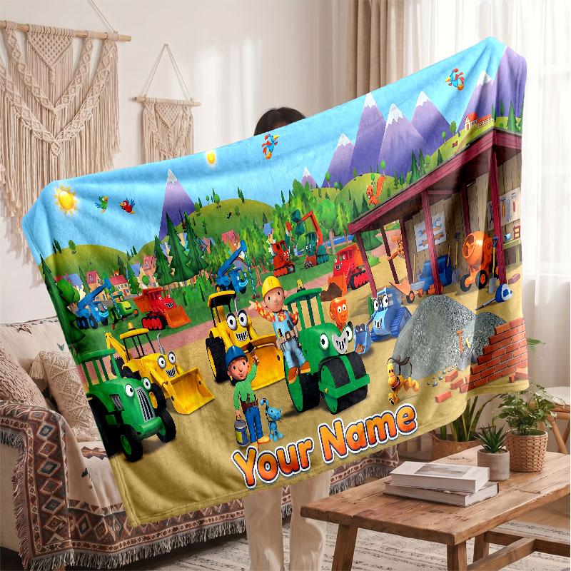 Bob der Baumeister Personalisierte Flanelldecke, Individuell Bedruckter Name, Warme Weiche Decke für Sofa Bett