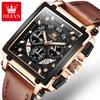 OLEVS 9919 Herrenuhr Mode Quadratisches Zifferblatt Lederarmband Chronograph Wasserdichte Sportuhr Luxus Original Quarz Armbanduhr Mann