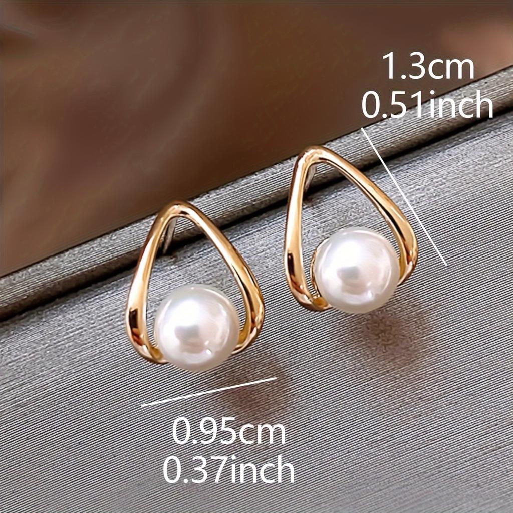 1 Pair French-Style Teardrop Geometric Imitation Pearl Small Elegant Stud Earrings for Women – Daily Casual High-End Fashion
