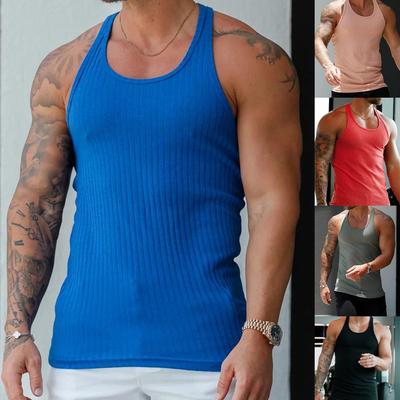 Męski letni prążkowany top treningowy: Bezrękawnik wyszczuplający z szerokimi ramionami