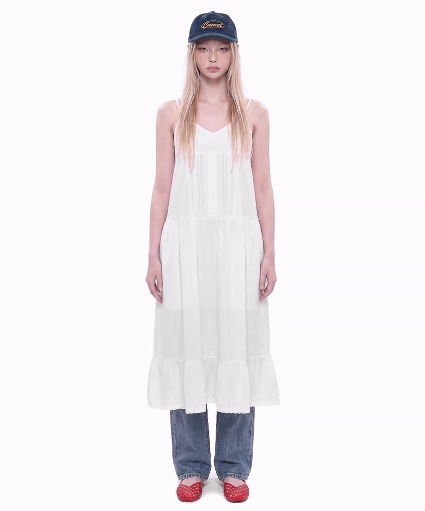 Vvv Lace Layered Strap Sleeveless Long Dress _ White