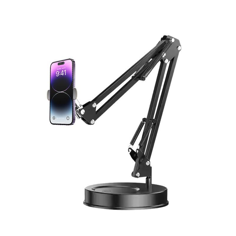 Adjustable Multi-functional Overhead Cantilever Stand for Live Streaming, Photography, and Unboxing with Metal Round Base.