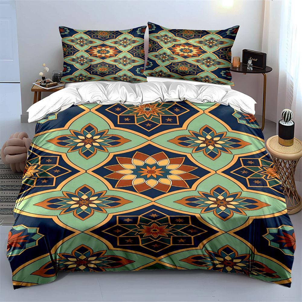 Geometric floral mandala design. Bedding sets Duvet cover sets Duvet covers Pillowcases(1 * Duvet Cover 2 * Pillowcases, without duvet insert)
