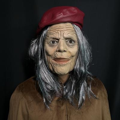 Nonna Bocca Mobile Nonna di Gomma Vecchia Strega Maschera di Halloween Spaventosa con Parrucca Berretto Rosso Viso Realistico in Lattice per Festa