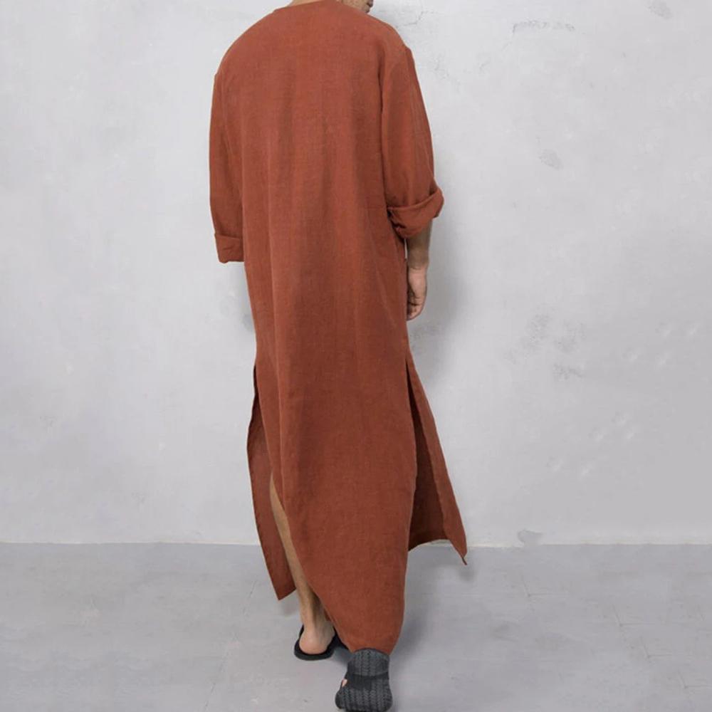 Pánsky kaftan abája s dlhým rukávom a zapínaním na gombíky, jednofarebný, blízkovýchodná kaftanová róba