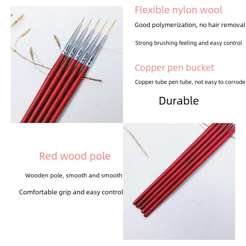 Nail Art Drawing Pen Set - Fine Tip Wooden Handle for Painting and Detailing