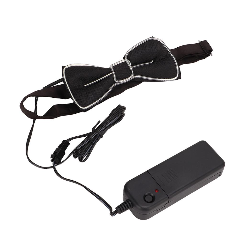 LED Bow Tie Polyester Plastic Copper Wire Adjustable Glowing Necktie for Party Dance Festival Club Green