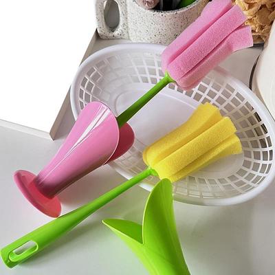 Glass Cleaning Brush Flower Household Cup Brush Long Handle Dish Scrubber Household Cleaning Tool For Wine Glass Travel Cup Pet
