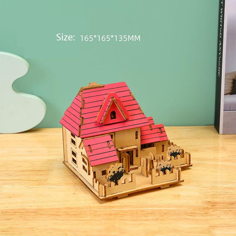 Laser Cutting DIY Houses Villas Building 3D Wooden Puzzle Toy Assembly Model Kits Desk Decoration for Children's Gift