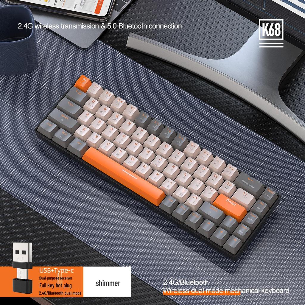 Free Wolf K68 Dual-Mode Bluetooth Mechanical Gaming Keyboard (Hot-Swappable, Russian Layout)