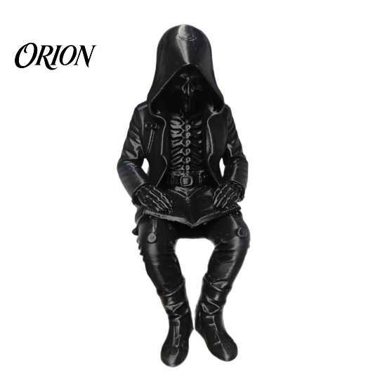 Dark Aesthetic Home Ornament 3D Printed Hooded Skeleton Reading Figurine, Gothic Bookshelf Edge Sitter Statue, Mysterious Figurine Halloween for Desk