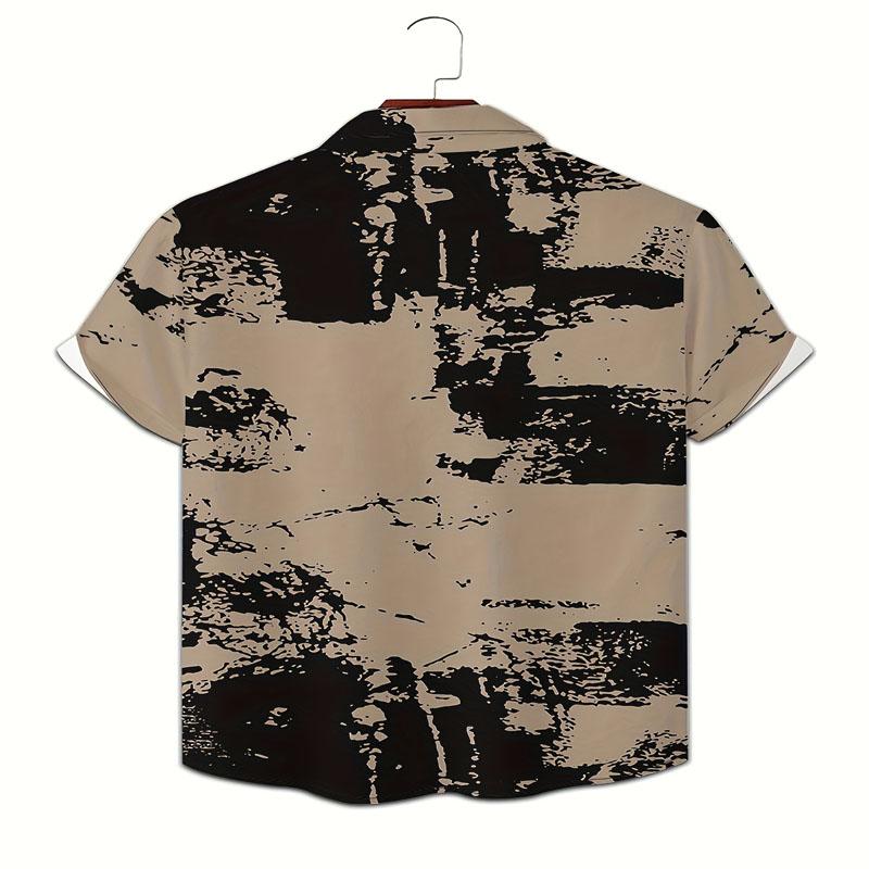 Random Graffiti Pattern Printed Men's Short Sleeved Button Up Lapel Shirt Suitable for Summer Vacation Hawaii Style