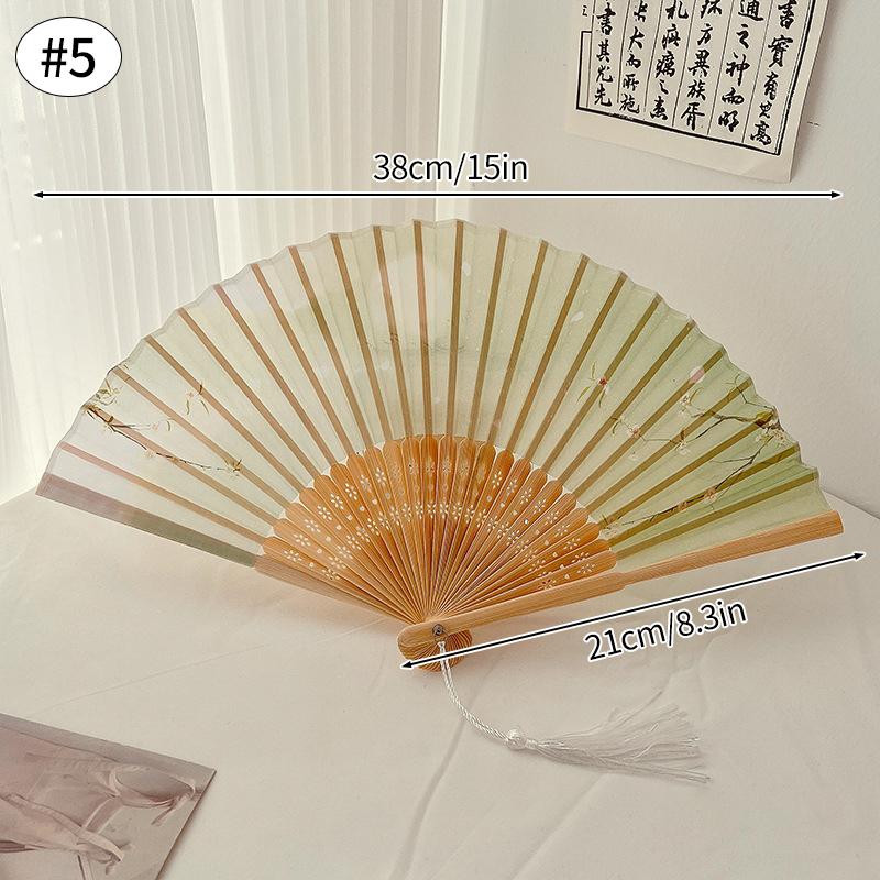Vintage Bamboo Folding Fan Chinese Japanese Hand Fan Foral Printing Art Craft Gift Home Decoration Ornament Dancing Hand Fans