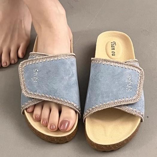 Korean personality irregular thick bottom one-word drag women's summer new fashion outer wear light open-toed muffin cool slippers