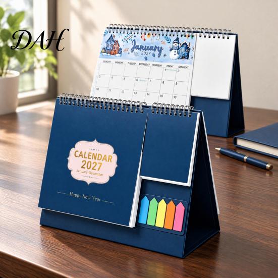 Monthly Schedule Organizer Desk Calendar 2027, Standing Flip Desktop with Sticker Portable Coil Bound Planner Notepad, Twin-Wire Binding 12