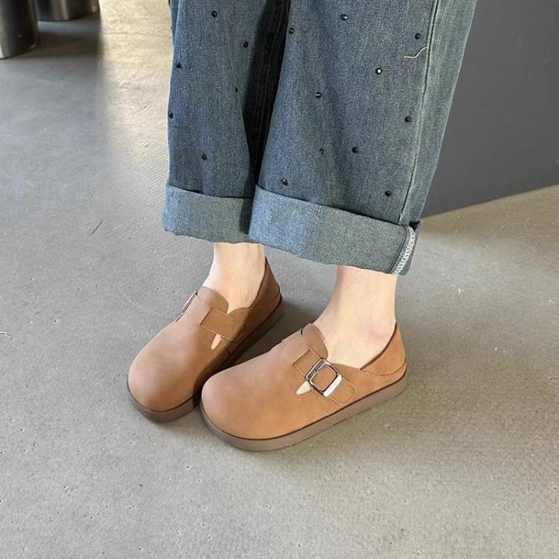 One-pedal Women's Spring New Retro Round-headed Women's Flat-bottomed Ugly Cute Casual Shoes