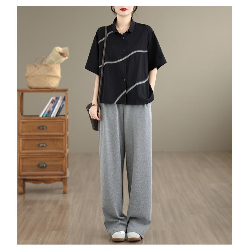 DIMANAF 2026 Women Plus Size New Summer Blouse Shirt Short Sleeve Casual Loose Lady Tops Shirts Embroidery Cotton