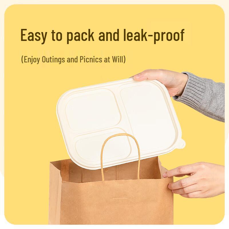 Temeiju 3-Compartment Corn Starch Disposable Lunch Box (50 Sets)