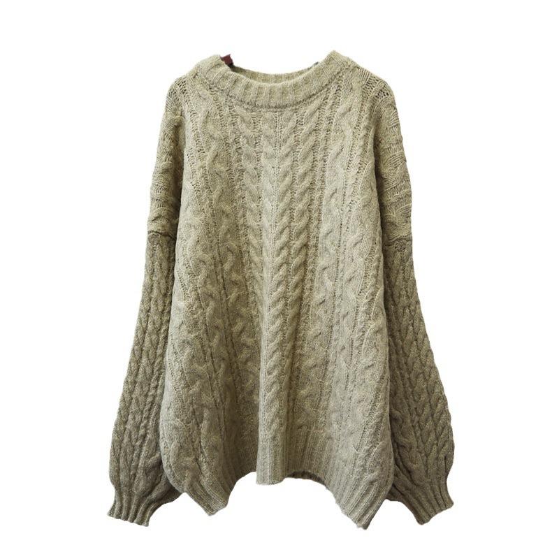 Knitted sweater top women's autumn and winter new loose soft waxy retro twist sweater pullover commuter style