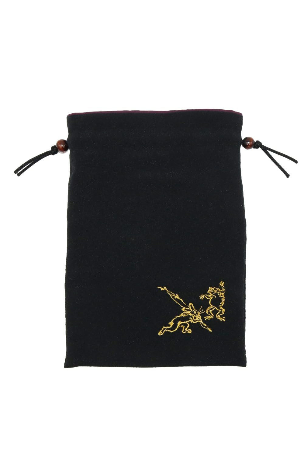 

Chirimen Embroidered Drawstring Bag with Made in Choju Giga Giga Gold Black Lining, Japan, (Choju Paintings) Design, Thread,