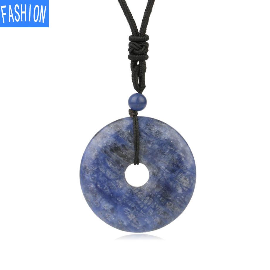 

Креативное европейское и американское ностальгическое концентрическое кольцо из натурального камня с защитной застежкой и розовым кристаллом, ожерелье-свитер lapis lazuli