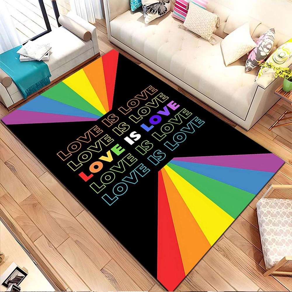 Rainbow Pride Message Patterned Carpet, Non Slip Mat Suitable for Living Room and Bedroom Sofas
