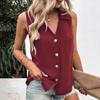 Women Casual Summer Vest Tshirt Solid Color Tank Top Oversize Vneck Sleeveless Button Singlebreasted Mid Length Soft Breathable Female Clothes