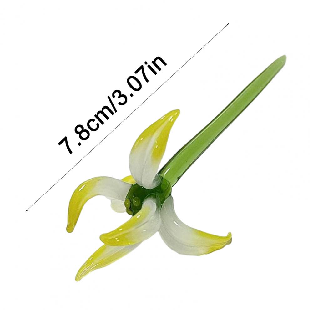Glass Orchid Flower Decoration Hand-Blown Mini Floral Ornament With Stem Home Office Indoor Colorful Blossom Figurine
