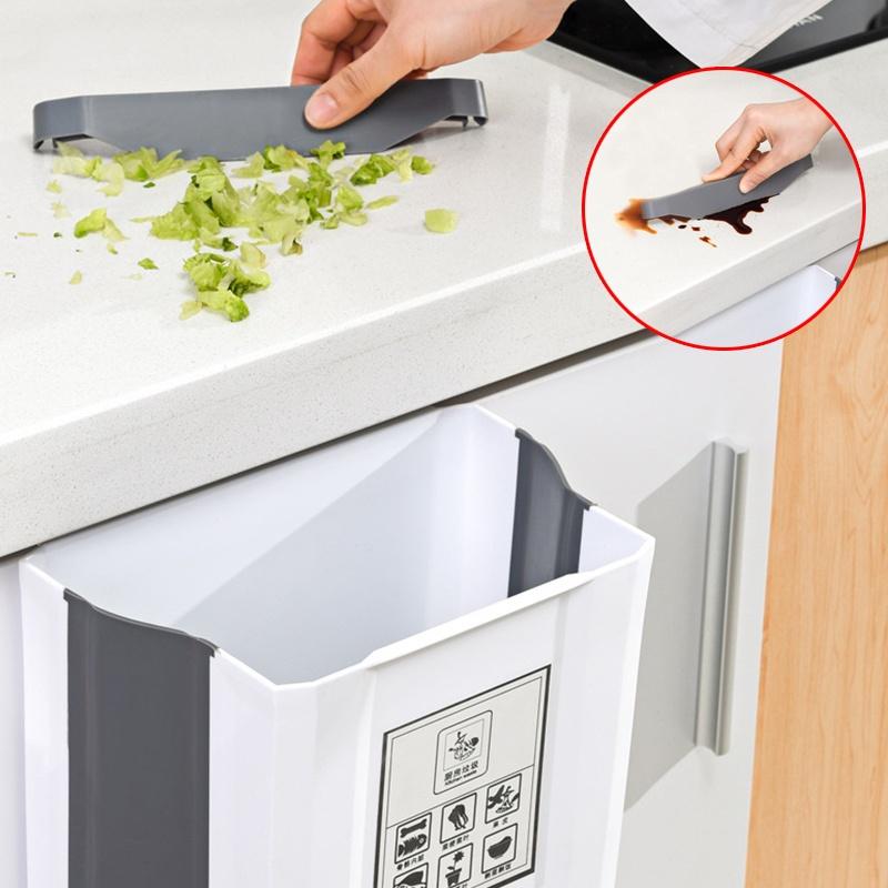 Wall-Mounted Folding Trash Can Kitchen Cabinet Door Hanging Trash Can Bathroom Trash Storage Rack Car Folding Trash Can Trash Storage Tool