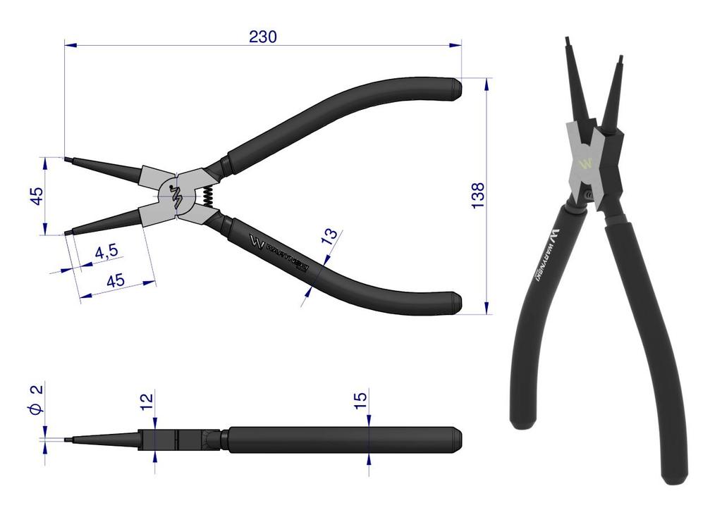 Szczypce Do Pierścieni Osadczych 240 Mm Wewnętrzne Proste Waryński