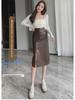 2024 Autumn/Winter High-Waisted PU Leather Bodycon Midi Pencil Skirt