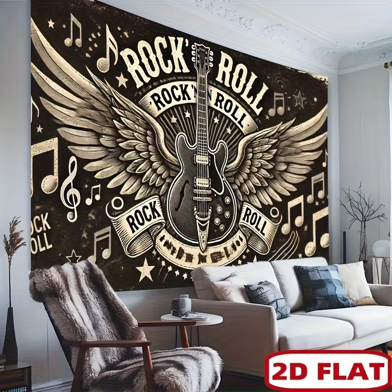 2D Rock and Roll Backdrop Vintage Guitar Wings Photography Background for Party