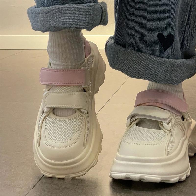 Inner Heightening Heel Bag Head Sandals Women's Summer New Velcro Sports Hollow Thick-soled Roman Sandals