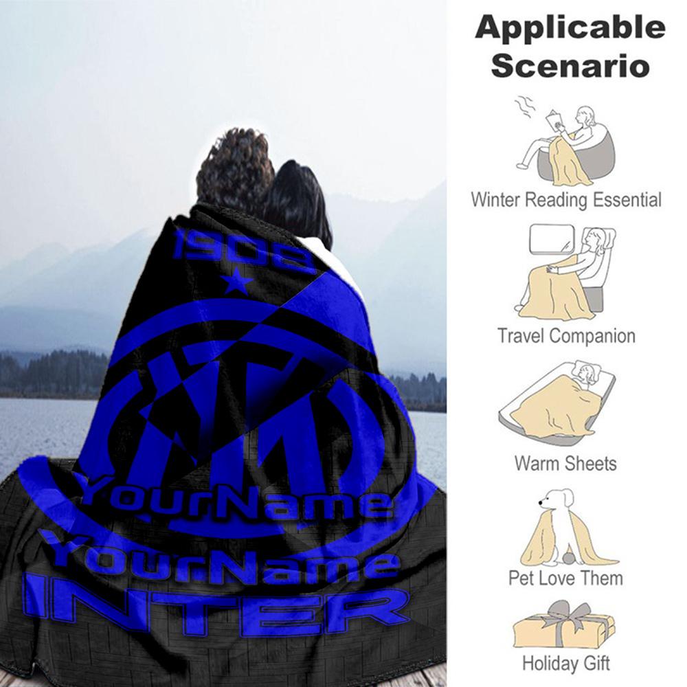 Inter Milan Personalized Name Blanket Throw Customizable Blanket Soft & Cozy Throw For Sofa Picnics Couch Bed for All Occasions