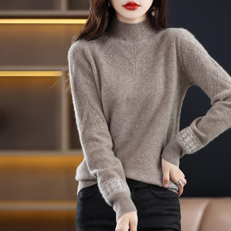 Cable Knit Ribbed Pullover Sweater, Casual Solid Mock Neck Long Sleeve Sweater for Fall & Winter, Women's Clothing
