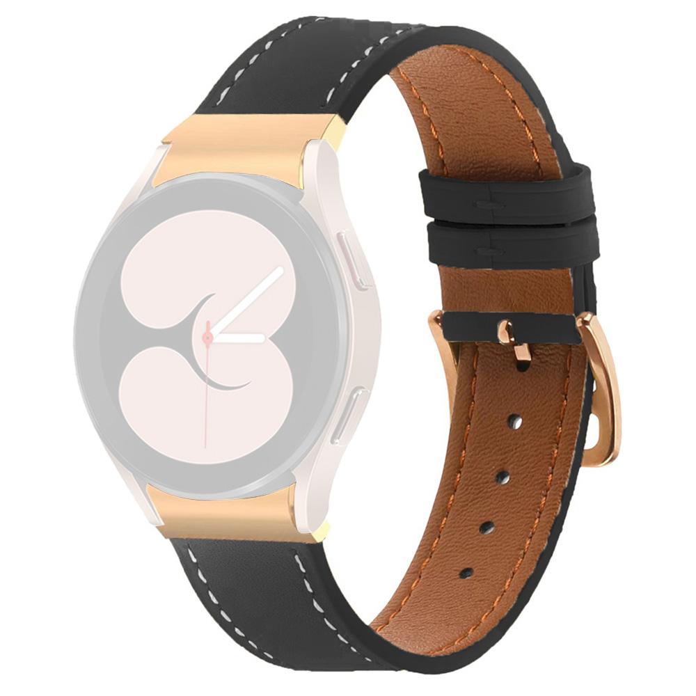 

PU Leather Strap for Samsung Galaxy Watch7 44mm 40mm/Watch FE 40mm/Watch6 44mm 40mm Rose Gold Buckle Watchband Black