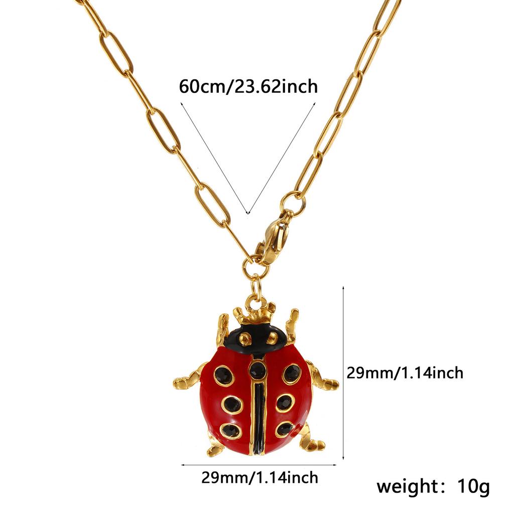 304 Stainless Steel Red Ladybug Animal Pendant Charm Necklace 18K Gold Plated Chain For Women Insect Natural Pastoral Gift