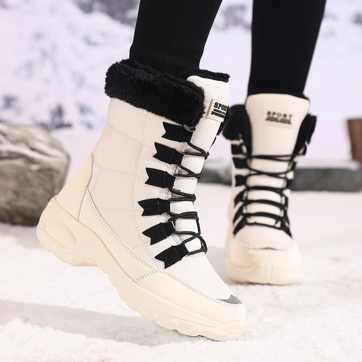 

Women s Snow Boots, Round Toe, Fabric Upper, Corduroy Lining, PU & Rubber Sole, Durable Winter Footwear 36 бежевый
