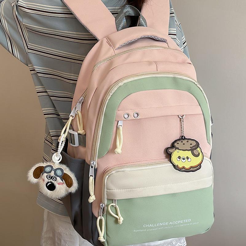Neuer, hochwertiger, frischer und süßer Rucksack mit farblich abgesetzten Einsätzen, Rucksack mit großem Fassungsvermögen für Mittelschüler