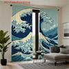 Set Of 2 Flat Printed Curtains Blue White Wave Pattern Bedroom Living Room Home Decor Ocean Style Rod Curtain Polyester Perfect For Area