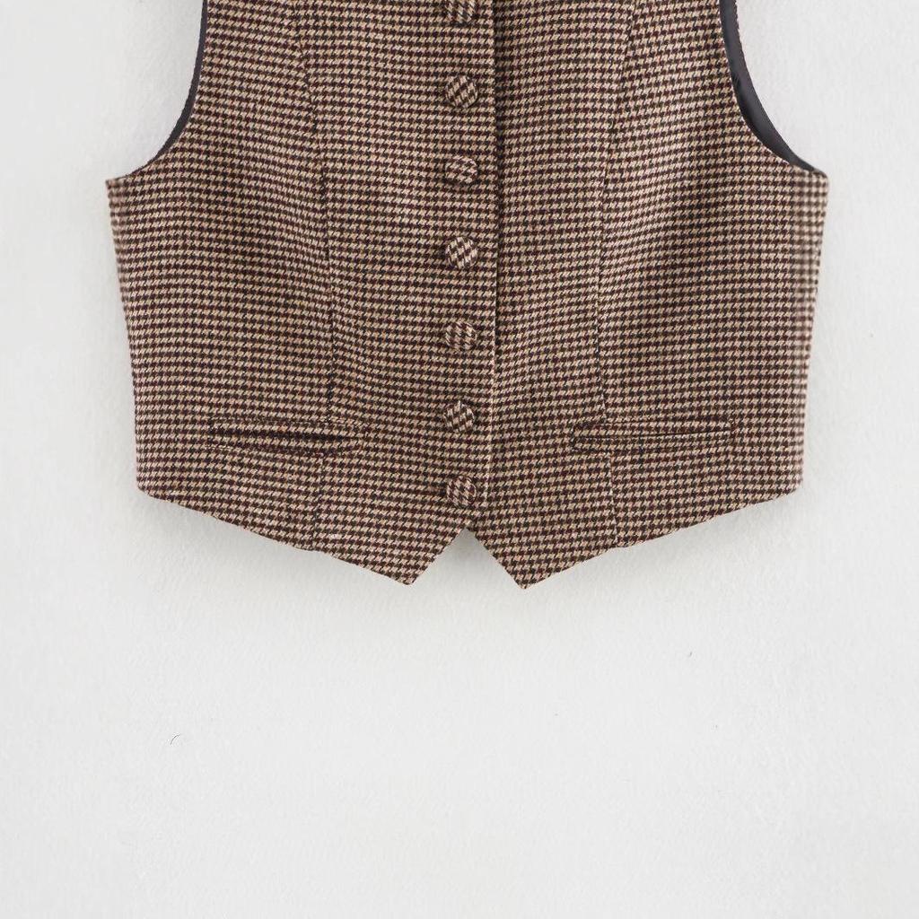2025 Spring Women's European & American Style Sleeveless Houndstooth Slimming Vest