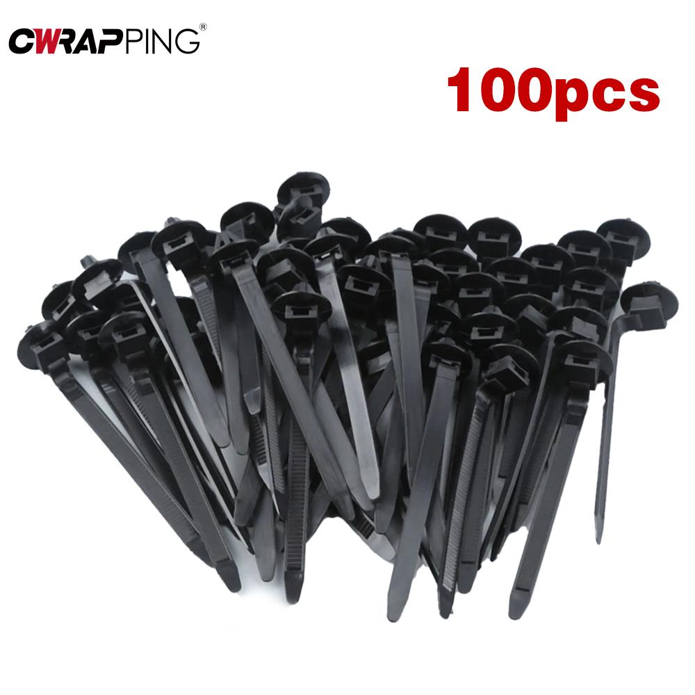 100PCS Car Nylon Black Cable Ties Push Mount Wire Harness Fastener Cable Clamp Clips Cable Ties Management Car Wire Organizers