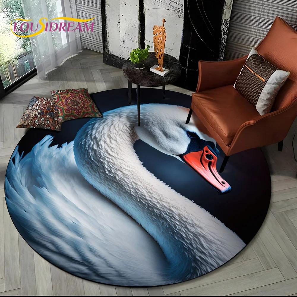 3D Dream Love Swan Cartoon Cygnus Girl Gift Round Carpet Rug for Living Room Bedroom Child Decor,Pet Area Rug Non-slip Floor Mat