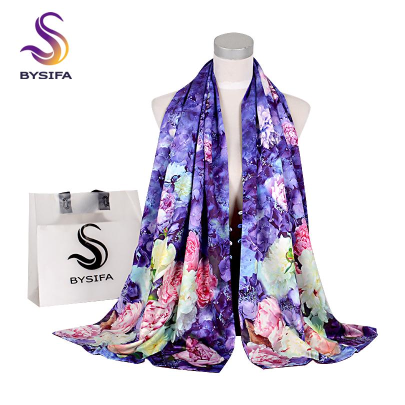 [BYSIFA] Fashion Silk Scarf Shawl Women  New Chinese Style Purple Rich Peony Scarves Spring Autumn Buttons Long Scarves