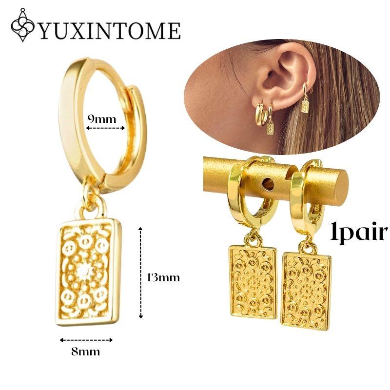 YUXINTOME 925 Silver Ear Needle Zircon Hoop gold Earrings For Women Square Plate Pendant Cutout Heart Earrings Fashion Jewelry